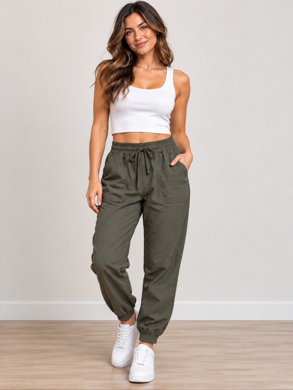 Ci Sono Olive Green Drawstring Jogger Pants Women's Size L